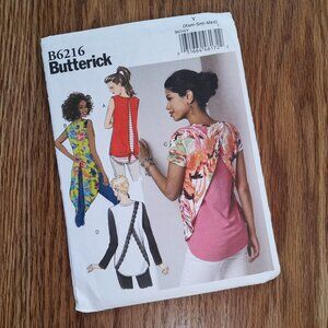 Tunic Top Sewing Pattern XS-M Back Overlay Butterick 6216 UNCUT